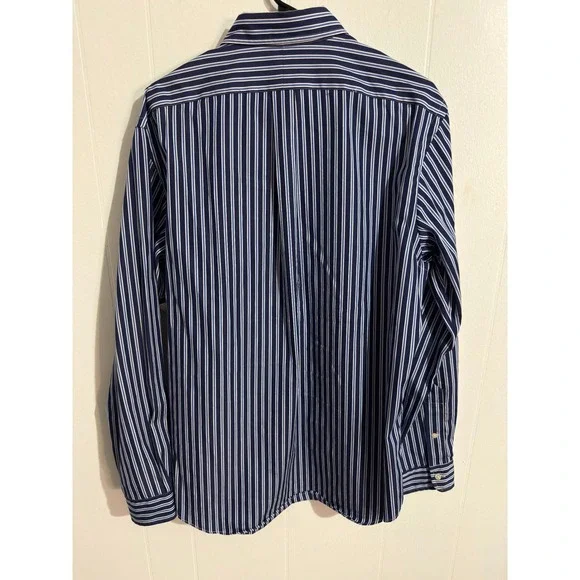 Ralph Lauren Button Down Shirt Mens Large Navy Blue White Striped  Long Sleeve - Picture 3 of 7
